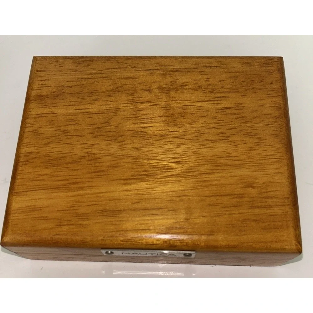 NAUTICA Empty Honey Tone Wood Valet Box Felt Botton 5.5 x 4.25 inches M70